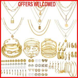 69 Piece Gold Plated Jewelry Set with Necklaces Bracelets Earrings